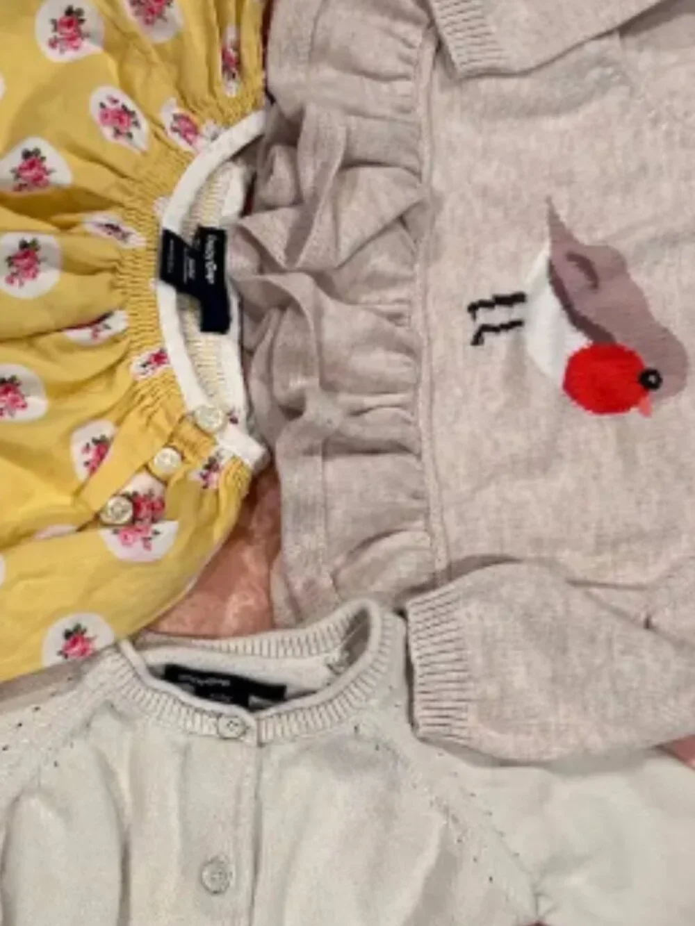 LOT OF 3 BABY GAP TOPS FLORAL BOHO TUNIC BIRD SWEATER BEIGE CARDIGAN 0-3 3-6 MO